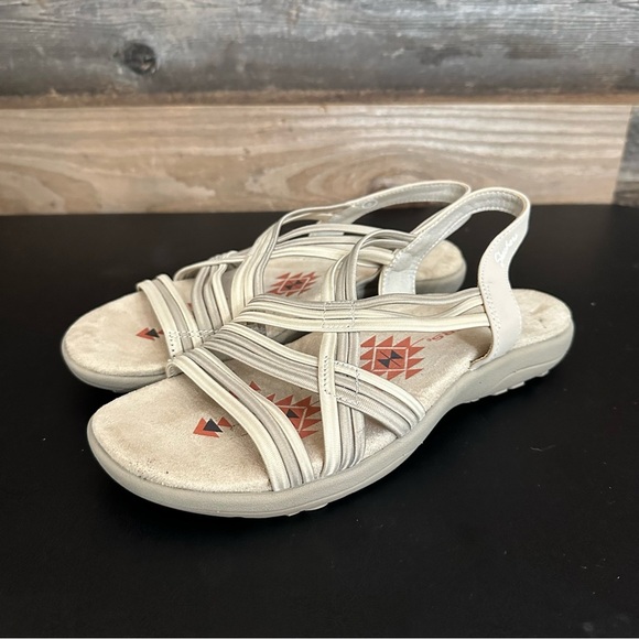 Skechers Reggae Slim Simply Stretch Sandals Beige Taupe Slingback‎ Size 8 - Picture 1 of 10